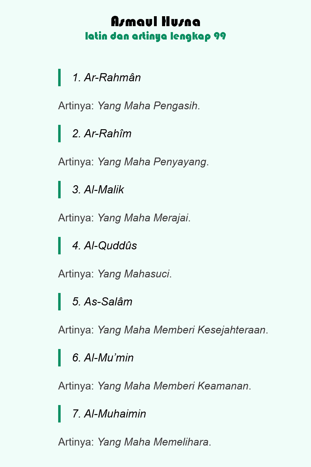 Asmaul Husna latin dan artinya lengkap 99